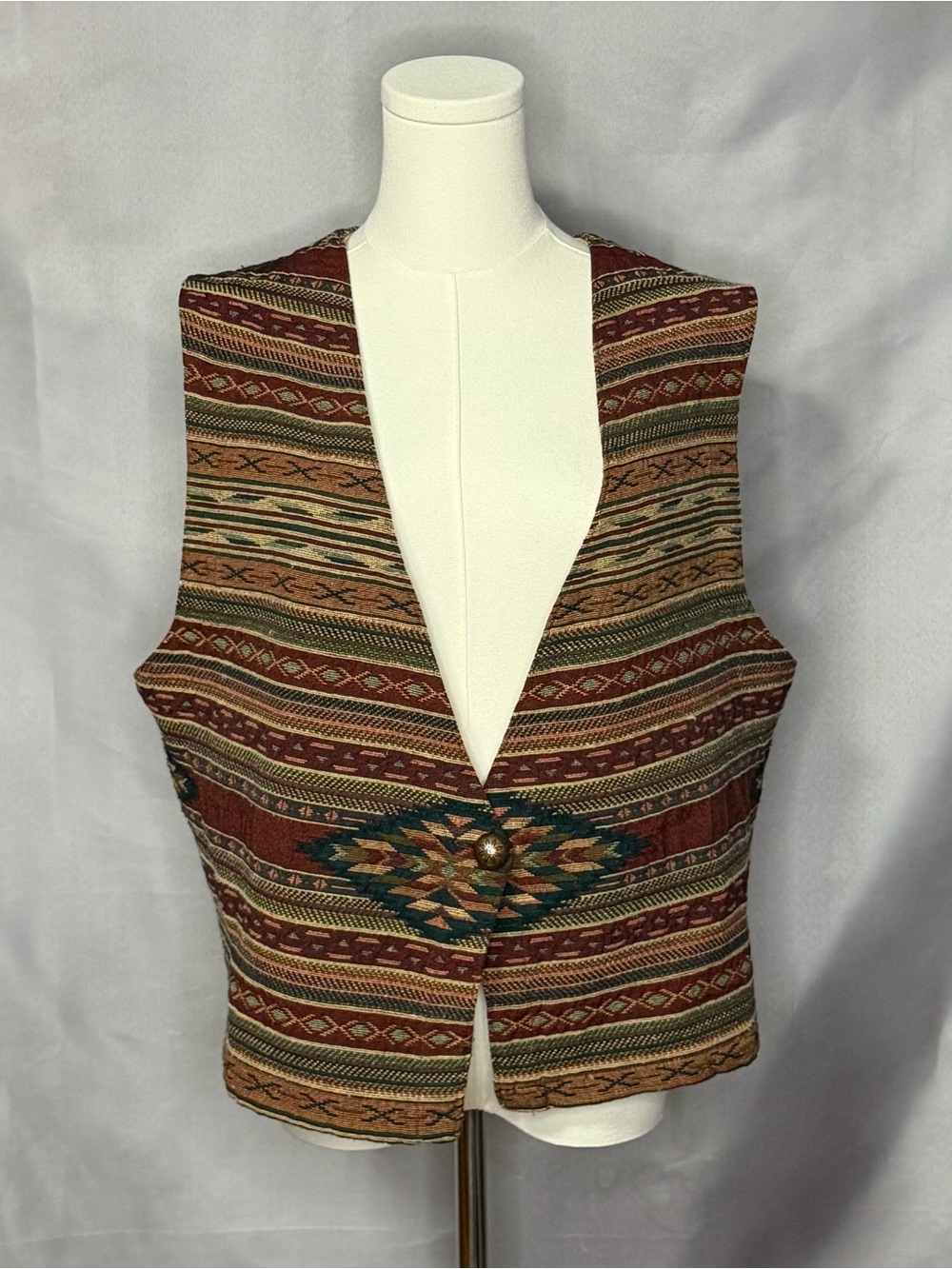 Orvis Southwestern Aztec-pattern Tapestry Vest 90s Vintage